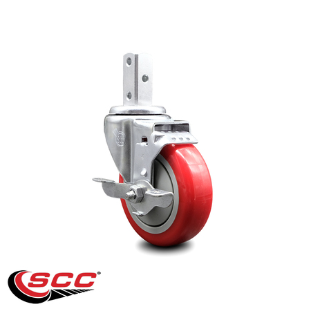 Service Caster 4 Inch Red Polyurethane Wheel Swivel 7/8 Inch Square Stem Caster with Brake SCC-SQ20S414-PPUB-RED-TLB-78